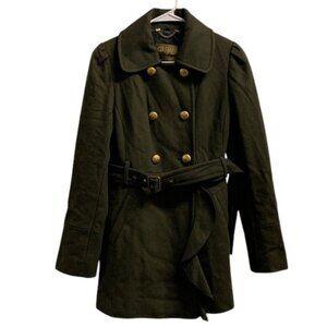 GUESS Los Angeles Pea Coat Women’s S Green Wool‎ Blend Double Breasted Jacket